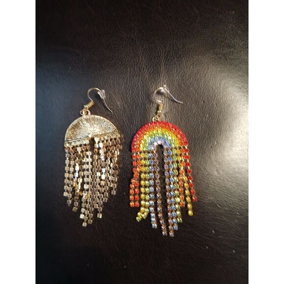 Stunning! Iced Rhinestone Dangle RAINBOW Earrings 🌈 - Picture 6 of 6